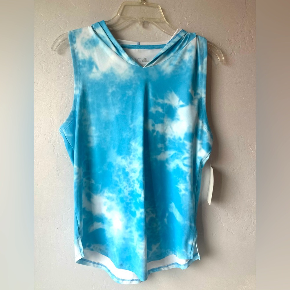NWT Blue Tie-Dye Sleeveless Top UPF 50  Hoodie Tank Small